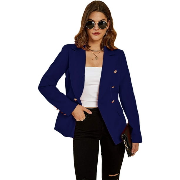 Jeanewpole1 Womens Casual Long Blazer Jacket Lapel Open Front Button Cardigan Suit
